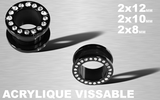 lot de 6 flesh tunnel vissable acrylique multi strass cristal - 2x 12 mm / 2x 10 mm / 2x 8 mm