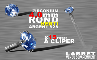 5 accessoires clipable pour labret bioflex et bioplastic livre avec labret- insert arrondi et bague pour un clipage performant. zircon 4.0 mm round griffe argent 925 - bleu nuit
