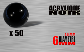 lot de 50 boules acryliques noires 1.6 x 6 mm