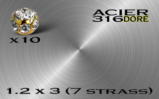 lot de 10 boules acier anodise or multi strass cristal ( 7 strass) 1.2 x 3
