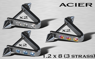 lot de 6 boucles acier avec cone et strass . 1.2 x 8 mm