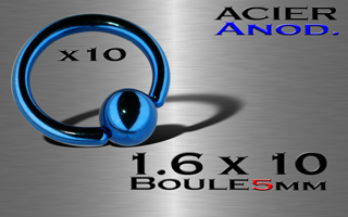 lot de 10 bcr acier anodise bleu 1.6 x 10 - boule 5 mm