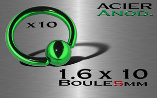 lot de 10 bcr acier anodise vert 1.6 x 10 - boule 5 mm