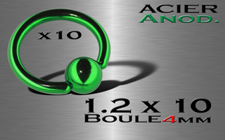lot de 10 bcr acier anodise vert 1.2 x 10 - boule 4 mm