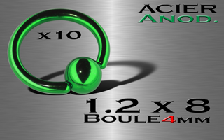 lot de 10 bcr acier anodise vert 1.2 x 8 - boule 4 mm