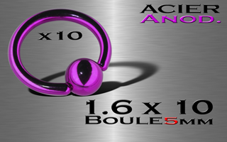 lot de 10 bcr acier anodise violet 1.6 x 10 - boule 5 mm