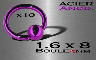 lot de 10 bcr acier anodise violet 1.6 x 8 - boule 4 mm