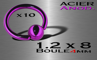 lot de 10 bcr acier anodise violet 1.2 x 8 - boule 4 mm
