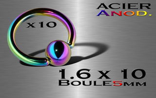 lot de 10 bcr acier anodise irise 1.6 x 10 - boule 5 mm