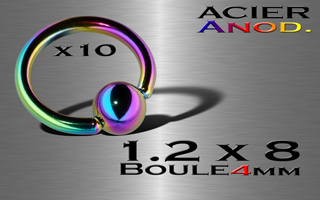 lot de 10 bcr acier anodise irise 1.2 x 8 - boule 4 mm