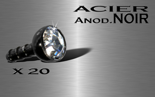 lot de 20 accessoires acier anodise noir clipables pour labret bioflex et bioplastic - strass cristal serti 2.0 mm