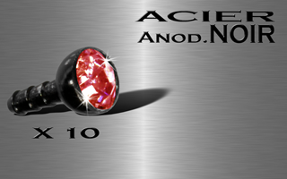 lot de 10 accessoires acier anodise noir clipables pour labret bioflex et bioplastic - strass rouge serti 2.0 mm