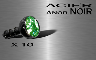 lot de 10 accessoires acier anodise noir clipables pour labret bioflex et bioplastic - strass vert serti 2.0 mm