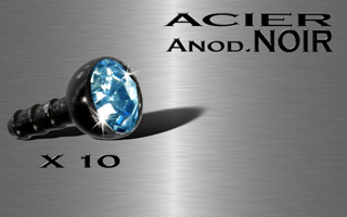lot de 10 accessoires acier anodise noir clipables pour labret bioflex et bioplastic - strass ciel serti 2.0 mm