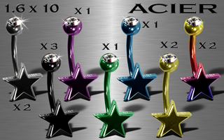 lot de 12 bananes etoile acier anodise 1.6 x 10 - boule superieure 5 mm strass cristal serti