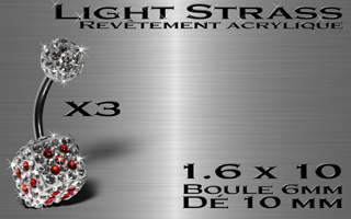 Lot de 3 bananes Light strass de rouge et blanche. une fine couche d'acrylique recouvre les extremites afin d'eviter la chute des strass. 1.6 x 10