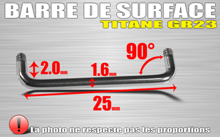 lot de 10 barres de surface en titane grade 23 - coudee a 90 degre - hauteur 2.0 mm - jonc 1.6 mm - longueur 25 mm