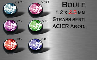lot de 40 boules 1.2 x 2.5 acier anodise noir avec strass serti