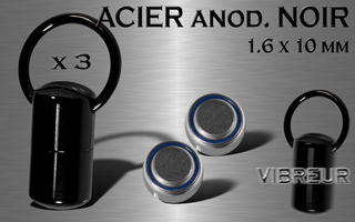 lot de 3 bcr vibreur acier anodise noir avec 2 batteries de remplacement . 1.2 x 10 mm