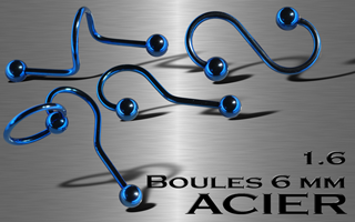 lot de 4 industriels fantaise acier anodise bleu - boule 5 mm