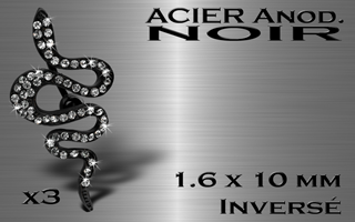 lot de 3 bananes inversees acier anodise noir serpent multi strass 1.6 x 10 - nouveau design ultra black et articule
