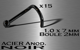 lot de 15 nose studs acier anodise noir 1.0 x 7 mm - boule 2 mm