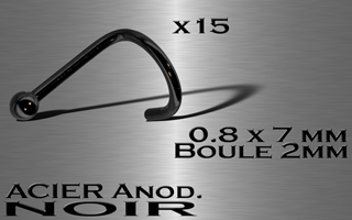 lot de 15 nose studs acier anodise noir 0.8 x 7 mm - boule 2 mm