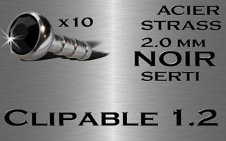 lot 10 accessoires acier clipable pour labret bioflex et bioplastic 1.2 (interne 1.0) - strass 2 mm serti noir.