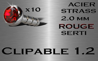 lot 10 accessoires acier clipable pour labret bioflex et bioplastic 1.2 (interne 1.0) - strass 2 mm serti rouge.