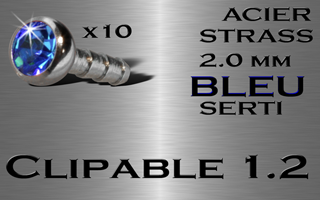 lot 10 accessoires acier clipable pour labret bioflex et bioplastic 1.2 (interne 1.0) - strass 2 mm serti bleu.