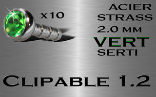 lot 10 accessoires acier clipable pour labret bioflex et bioplastic 1.2 (interne 1.0) - strass 2 mm serti vert.