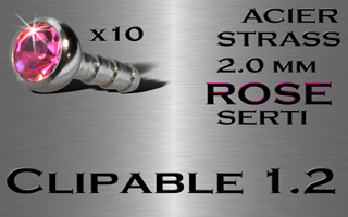 lot 10 accessoires acier clipable pour labret bioflex et bioplastic 1.2 (interne 1.0) - strass 2 mm serti rose.