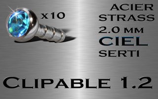 lot 10 accessoires acier clipable pour labret bioflex et bioplastic 1.2 (interne 1.0) - strass 2 mm serti ciel.