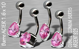 lot de 4 bananes 1.6 x 10 - barre acier 1.6 x 10 - bijoux argent - cristal zirconium sertis