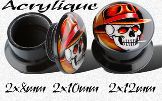 lot de 6 plugs boite acrylique - crane cowboy - protection acrylique translucide - 8 10 et 12 mm