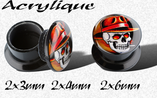 lot de 6 plugs boite acrylique - crane cowboy - protection acrylique translucide - 3 4 et 6 mm