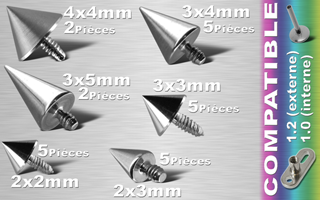 lot de 24 cones acier - vissage americain - pour dermal et labret interne 1.2 (1.0 interne). prenez soins de voir les articles compatibles a ce produit.