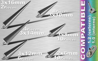 lot de 40 cones acier - vissage americain - pour dermal et labret interne 1.2 (1.0 interne). prenez soins de voir les articles compatibles a ce produit.