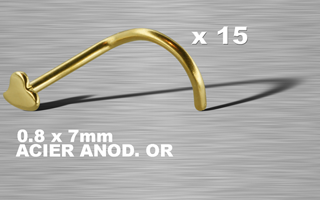 lot de 15 nose studs 0.8 x 7 coeur - acier anodise or