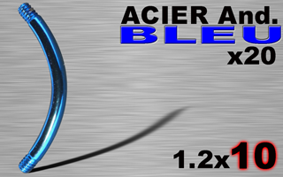 lot de 20 bananes acier 316l anodise bleu 1.2 x 10