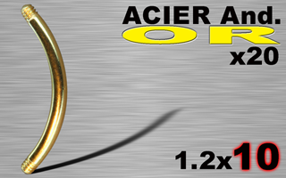 lot de 20 bananes acier 316l anodise or 1.2 x 10
