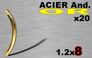 lot de 10 bananes acier 316l anodise or 1.2 x 8
