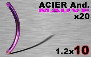 lot de 20 bananes acier 316l anodise mauve 1.2 x 10