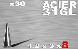 lot de 30 cones acier 316l 1.2 x 8 mm