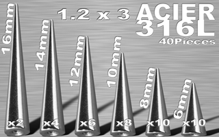 lot de 40 cones acier 316l 1.2 - de 6 a 16 mm