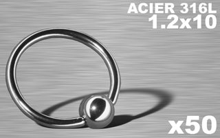 lot de 50 bcr acier 316l 1.2 x 10 mm - boule 4 mm