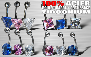lot de 12 bananes acier 100% (barre + boule + sertissage) - cristral zirconium - lot identique a la photo