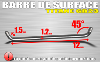 lot de 10 barres de surface en titane grade 23 - coudee a 45 degre - hauteur 1.5 mm - jonc 1.2 mm - longueur 12 mm