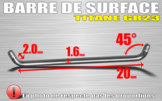 lot de 10 barres de surface en titane grade 23 - coudee a 45 degre - hauteur 2.0 mm - jonc 1.6 mm - longueur 20 mm