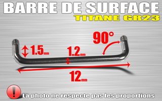 lot de 10 barres de surface en titane grade 23 - coudee a 90 degre - hauteur 1.5 mm - jonc 1.2 mm - longueur 12 mm